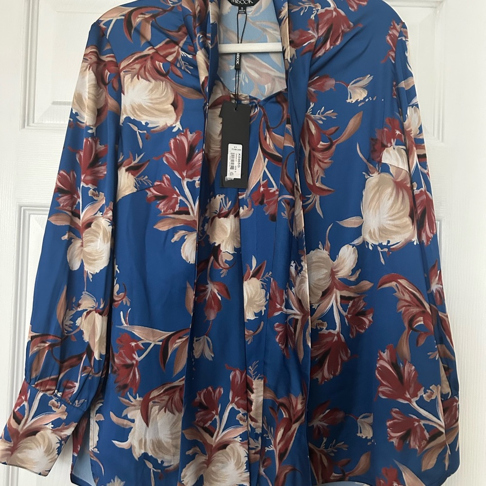 Misook NWT Silk Floral Blue Women's Blouse Size S